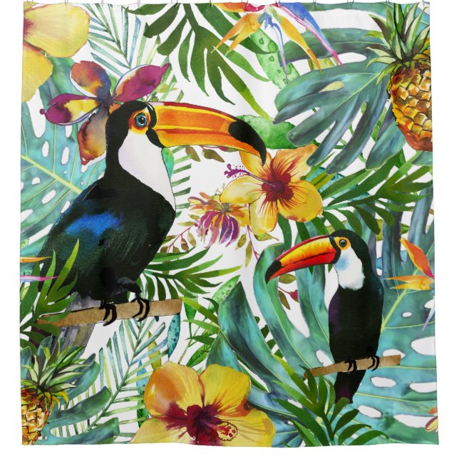 Rideaux De Douche Tropical Toucan Paradise Palm Pineappy Moderne (Devant)