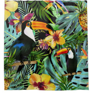 Rideaux De Douche Tropical Toucan Paradise Palm Pineappy Moderne