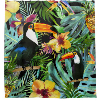 Rideaux De Douche Tropical Toucan Paradise Palm Pineappy Moderne
