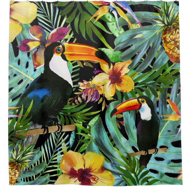 Rideaux De Douche Tropical Toucan Paradise Palm Pineappy Moderne (Devant)