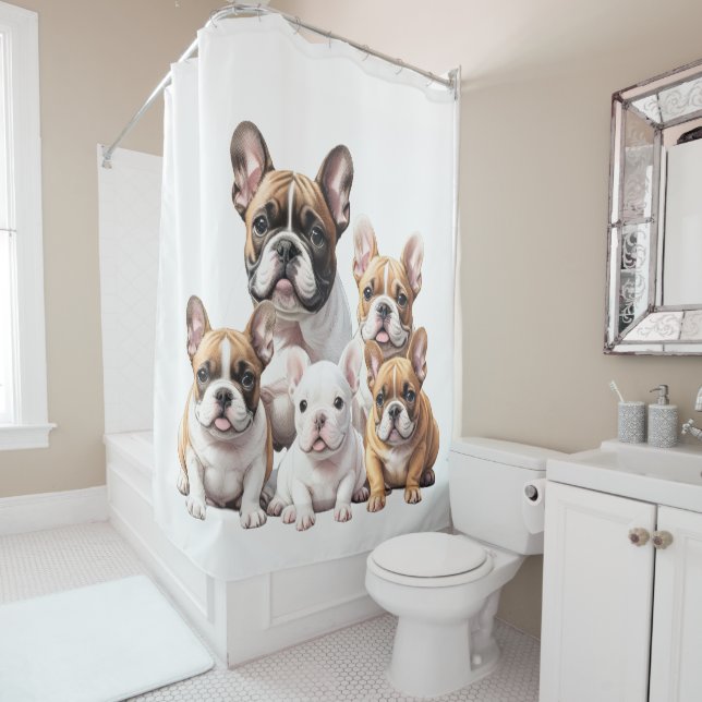 Rideaux De Douche Trottes de bulldogs français (En situation)