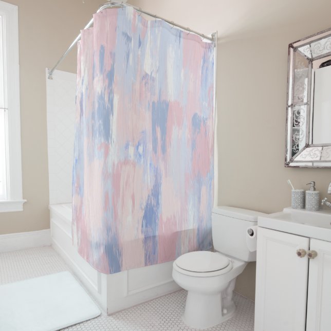 Rideaux De Douche Trucs de peinture bleu et blanc Abstraits (En situation)
