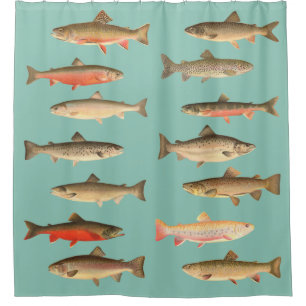 Rideaux De Douche Truite et Saumon - Sherman Denton Fish Lithographi