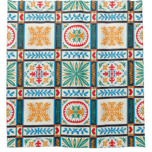 Rideaux De Douche tuile en majolique italienne. Broderie avec fleurs