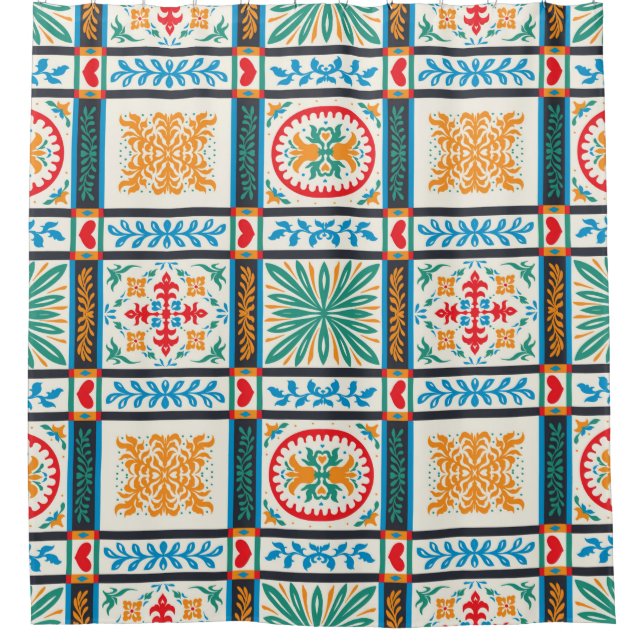 Rideaux De Douche tuile en majolique italienne. Broderie avec fleurs (Devant)