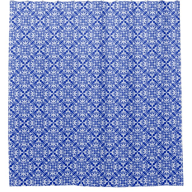 Rideaux De Douche Tuile marocaine - bleu et blanc de cobalt (Devant)