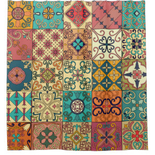Rideaux De Douche Tuiles portugaises : motif sans couture de style A