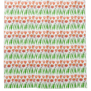 Rideaux De Douche Tulip Garden Imprimer en Coral Orange et Vert
