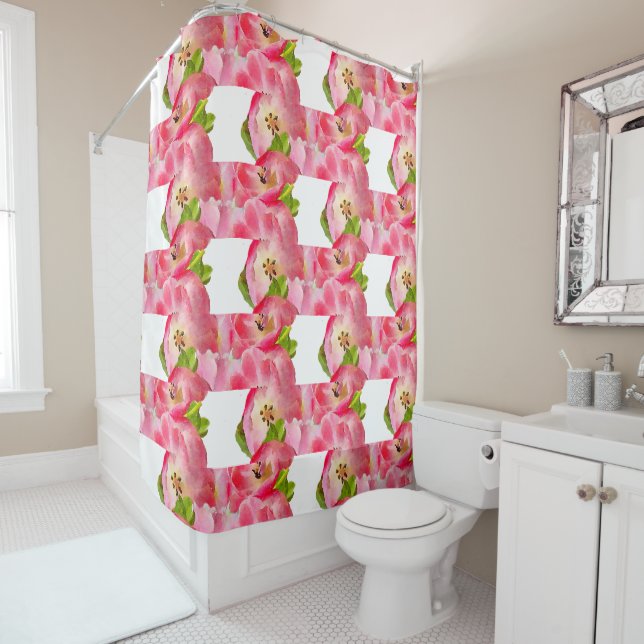 Rideaux De Douche Tulipes aquarelles roses (En situation)