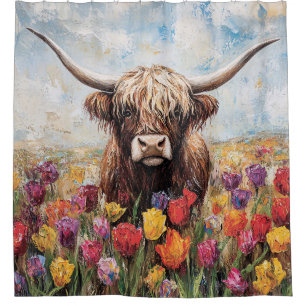 Rideaux De Douche Tulipes colorées de vache Highland Peinture