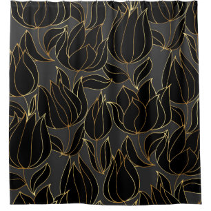 Rideaux De Douche Tulipes d'or noir : modèle floral de luxe