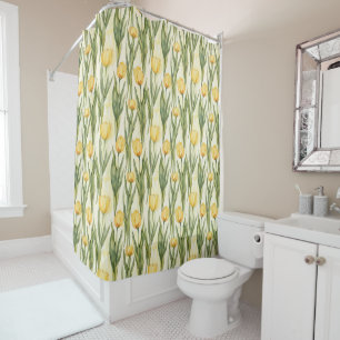 Rideaux De Douche Tulipes jaunes de style aquarelle en impression gé