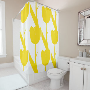 Rideaux De Douche Tulipes Jaunes Fleurs Florales Or Blanc Motif