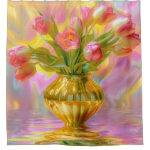Tulipes roses vibrantes dans le Vase d'or