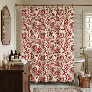 Rideaux De Douche Tulipes Toile Rouge et Crème - Décoration de Style
