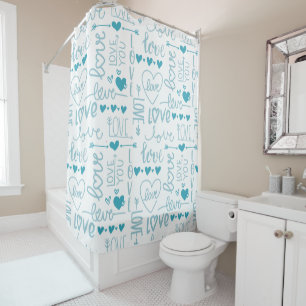 Rideaux De Douche Turquoise Amusement et Amour Moderne et Coeurs