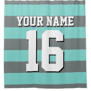 Rideaux De Douche Turquoise Aqua Charcoal Sports Jersey Stripe