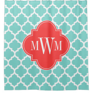 Rideaux De Douche Turquoise Aqua Marocaine #5 Coral Rouge 3I Monogra