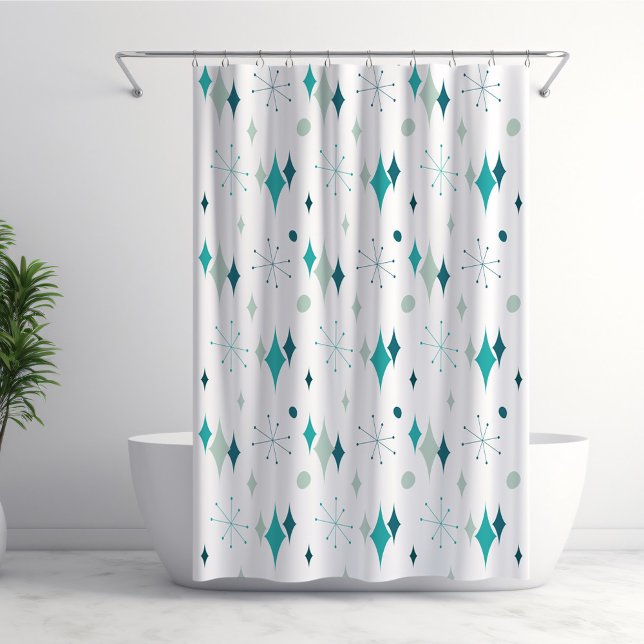 Rideaux De Douche Turquoise, Aqua Starburst Mid Century Motif modern (Créateur téléchargé)
