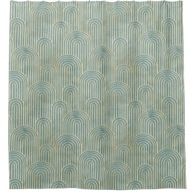 Rideaux De Douche turquoise, art déco, ventilateur motif, turquoise, (Devant)