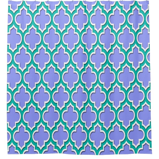 Rideaux De Douche Turquoise Blanc XL Marocain #4DS (Devant)