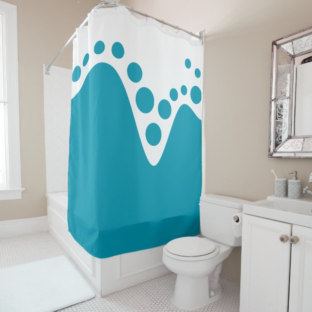 Rideaux De Douche Turquoise Bleu doux vague et bulles (En situation)