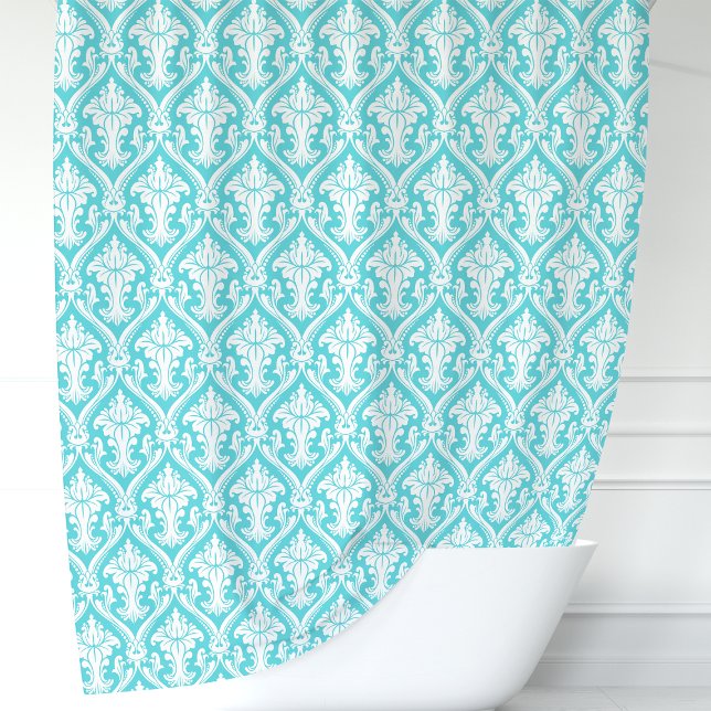 Rideaux De Douche Turquoise, bleu et blanc damassé (Créateur téléchargé)