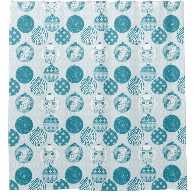 Rideaux De Douche Turquoise, Bleu, motif de Noël (Devant)