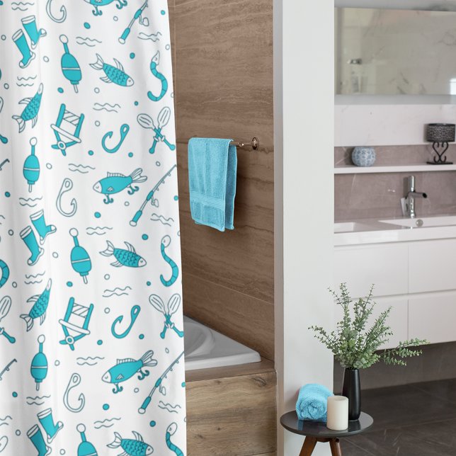 Rideaux De Douche Turquoise Blue Pêche sans mer Motif Monogramme Sho (Créateur téléchargé)