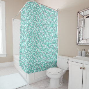 Rideaux De Douche Turquoise clair et blanc. Les nombres mathématique