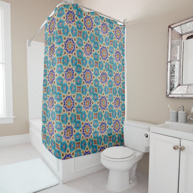Rideaux De Douche Turquoise d'arabica d'Azulejo (En situation)