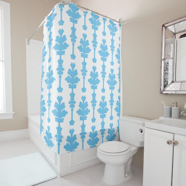 Rideaux De Douche Turquoise et blanc Damassé Élégance Moderne (En situation)