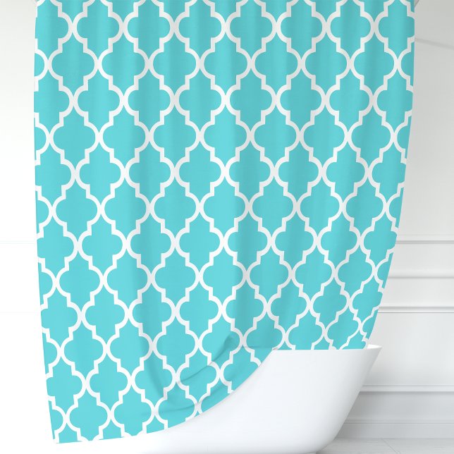 Rideaux De Douche Turquoise et blanc marocain quatrefeuilles (Créateur téléchargé)