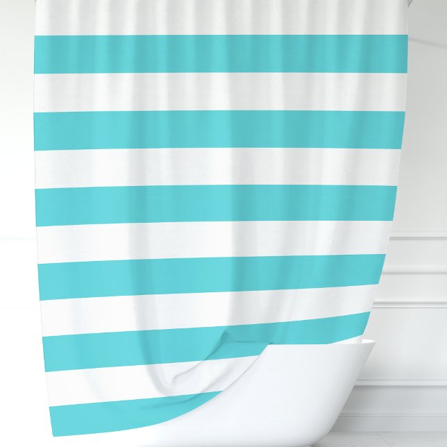 Rideaux De Douche Turquoise et blanc rayures larges modernes (Créateur téléchargé)