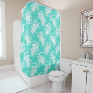Rideaux De Douche Turquoise et Palm blanc Tropical