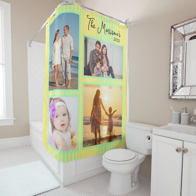 Rideaux De Douche turquoise jaune modèle photo (En situation)