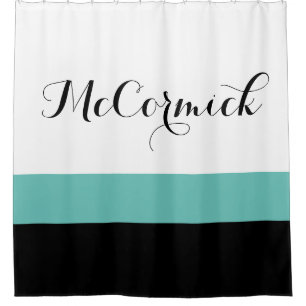 Rideaux De Douche Turquoise noir moderne rayures blanches Famille Mo
