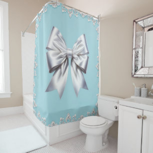 Rideaux De Douche Turquoise Œuf de Merle Bleu Grand Nœud Blanc Maria