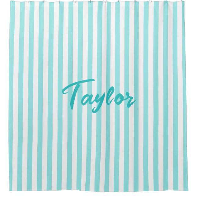 Rideaux De Douche Turquoise pâle et rayure de bonbon blanc (Devant)