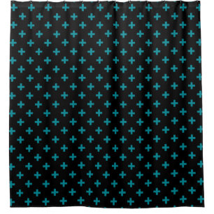 Rideaux De Douche Turquoise polka croise sur noir