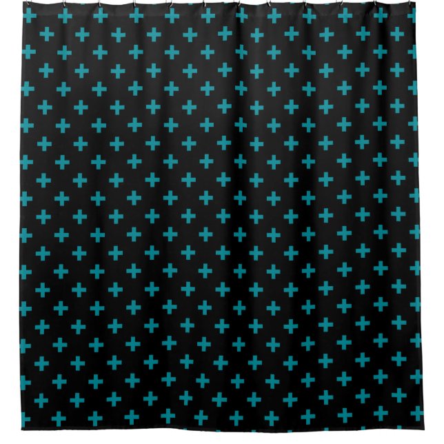 Rideaux De Douche Turquoise polka croise sur noir (Devant)