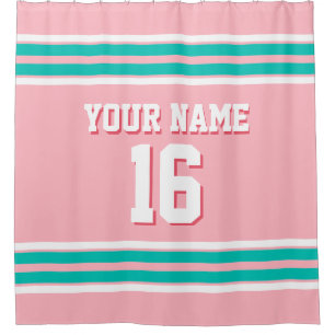 Rideaux De Douche Turquoise rose blanc rayures sport Jersey