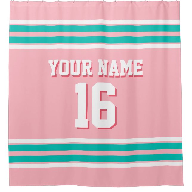 Rideaux De Douche Turquoise rose blanc rayures sport Jersey (Devant)