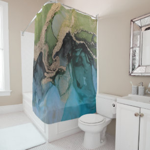 Rideaux De Douche Turquoise Turquoise Vert noir contemporain