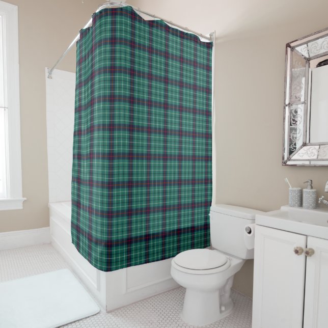 Rideaux De Douche Turquoise vert et bleu Duncan Scottish Tartan (En situation)