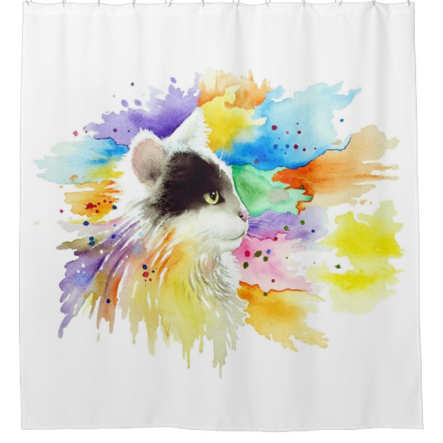 Rideaux De Douche Tuxedo Chat Aquarelle splash Cat 605 (Devant)