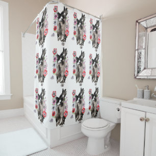 Rideaux De Douche Tuxedo Chat Cute Jolie Fleurs Chats Aquarelle