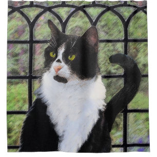 Rideaux De Douche Tuxedo Chat dans la peinture de fenêtre Art animal