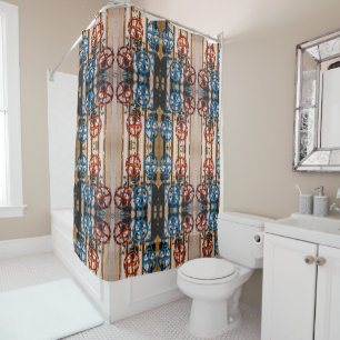 Rideaux De Douche Tuyaux avec robinets rouges et bleus grand motif