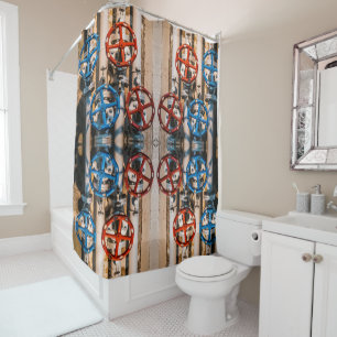 Rideaux De Douche Tuyaux avec robinets rouges et bleus x grand motif